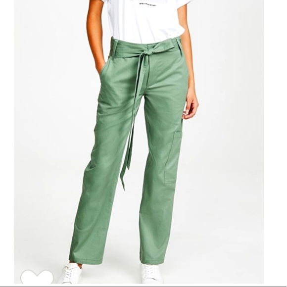 Tibi Green Slouch Tie Waist Cargo Pants